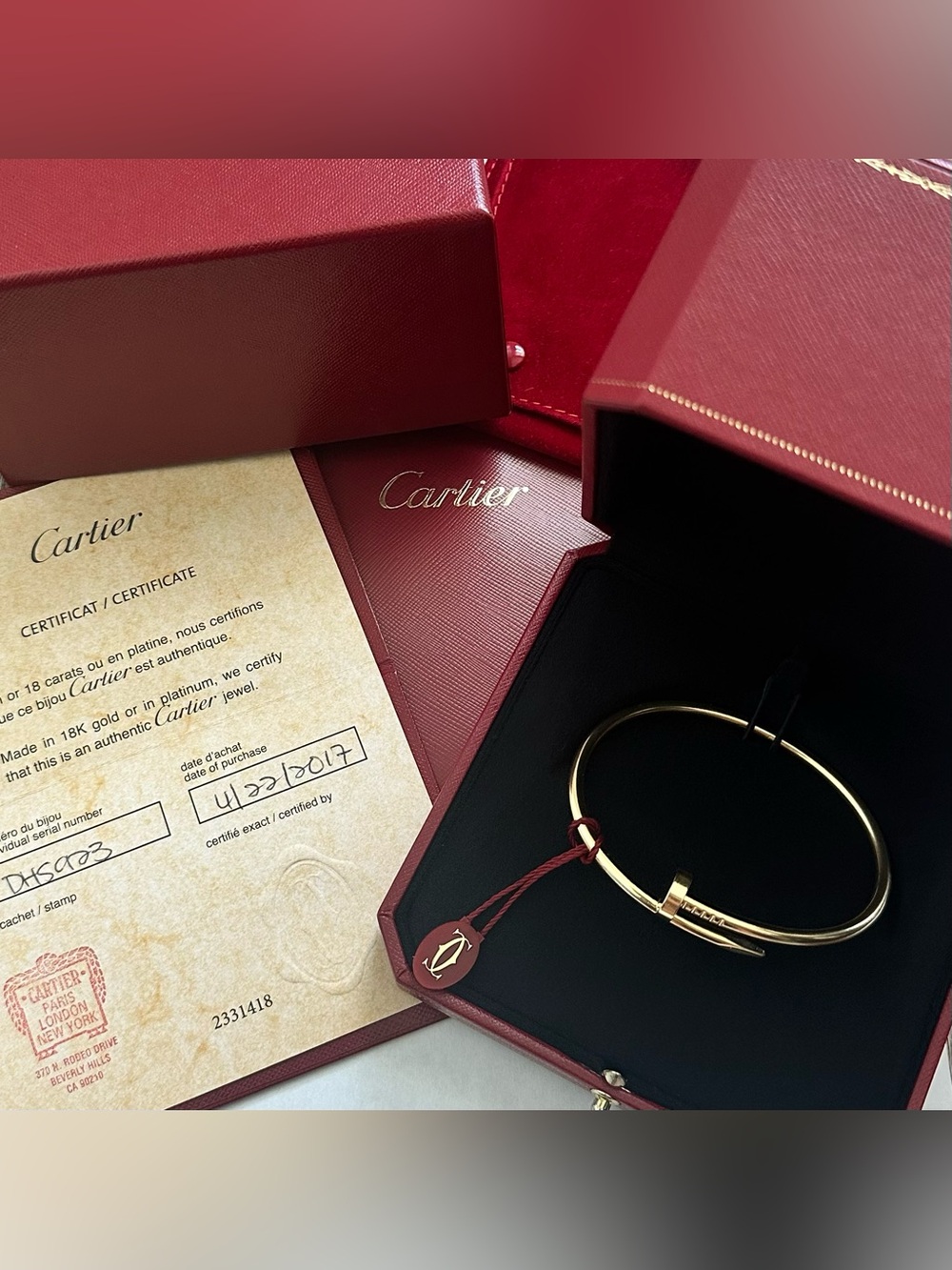 Cartier Juste un Clou Classic Nail Bracelet 18K Yellow Gold Size 19 Full Set